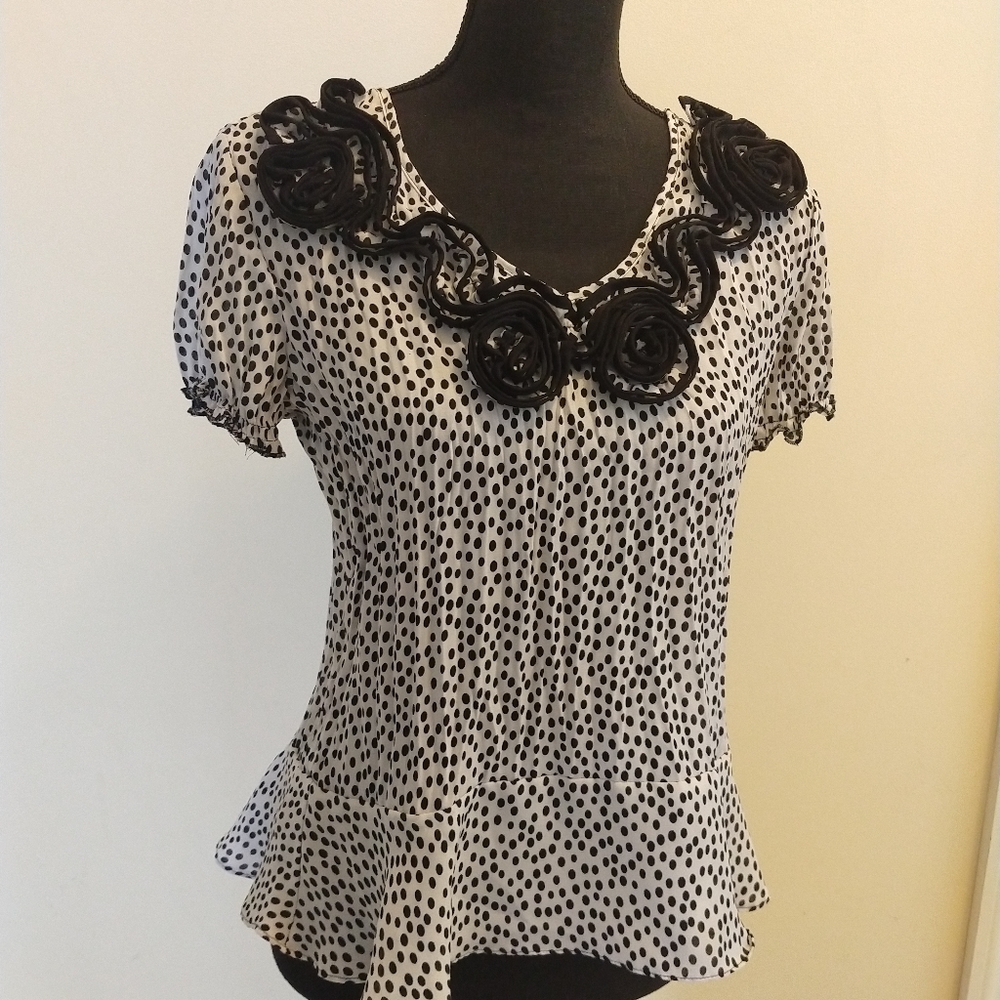 Sunny Leigh Vintage Floral ruffle polka dot blouse